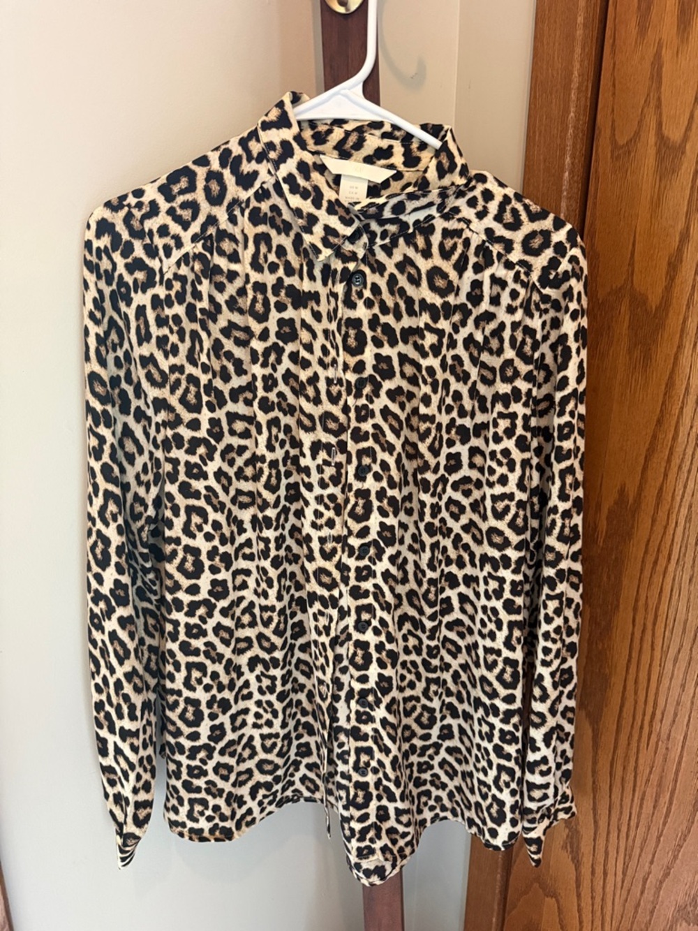 H&M Leopard Print Button-Up Shirt in Beige and Black